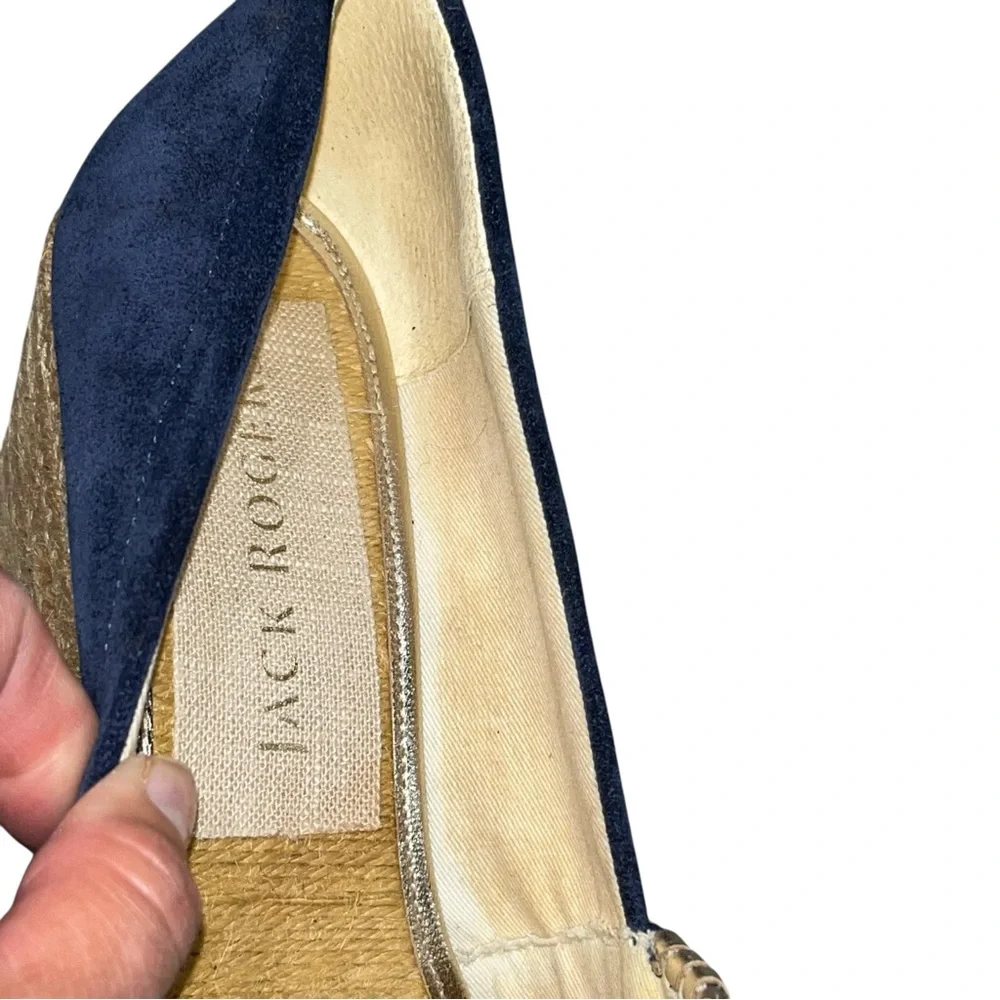 Jack Rogers Blue Suede Palmer Jute Wrapped Wedge Espadrille Peeptoe Shoes 9.5